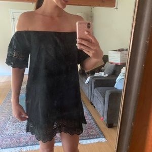 Esley Black Crochet Lace Trim Cotton Dress sz S